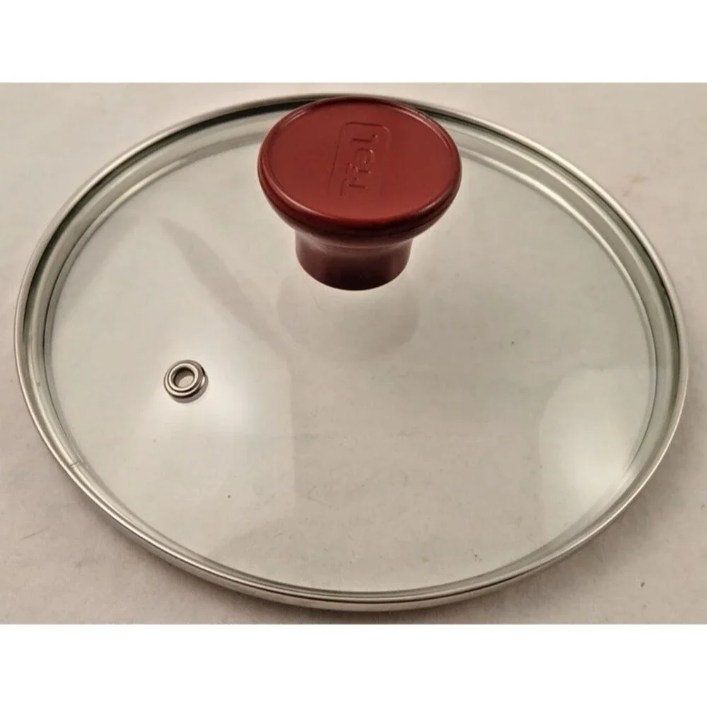 T-Fal Red Knob Glass Vented Replacement Lid Only-Inner Appx 6 3/4, Outer Appx 7